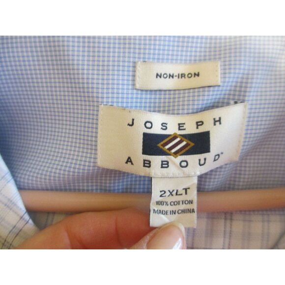 Joseph Abboud Non-Iron 2XLT Blue & White Checkered 100% Cotton Long-Sleeve Butto - Picture 6 of 6